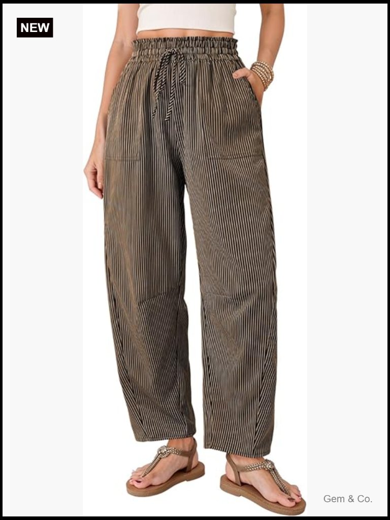 High Waisted Striped Barrel Casual Pants Drawstring Trousers